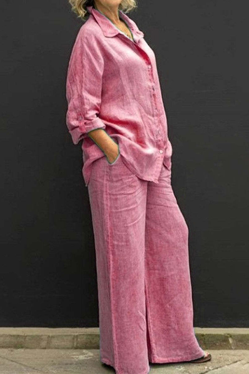 Casual Simplicity Solid Pocket Turndown Collar Long Sleeve Two Pieces