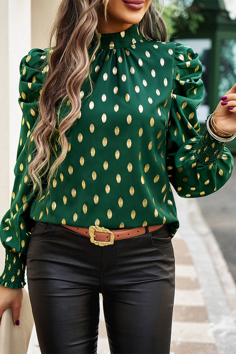 Elegant Polka Dot Fold Half A Turtleneck Tops