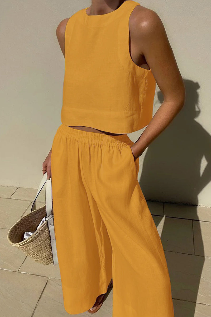 Casual Simplicity Solid Solid Color O Neck Sleeveless Two Pieces(5 Colors)