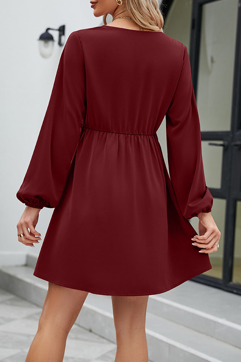 Sweet Elegant Solid Patchwork V Neck A Line Dresses