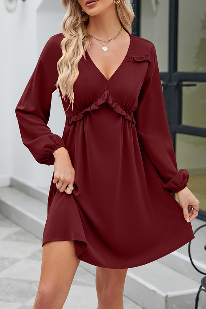 Sweet Elegant Solid Patchwork V Neck A Line Dresses