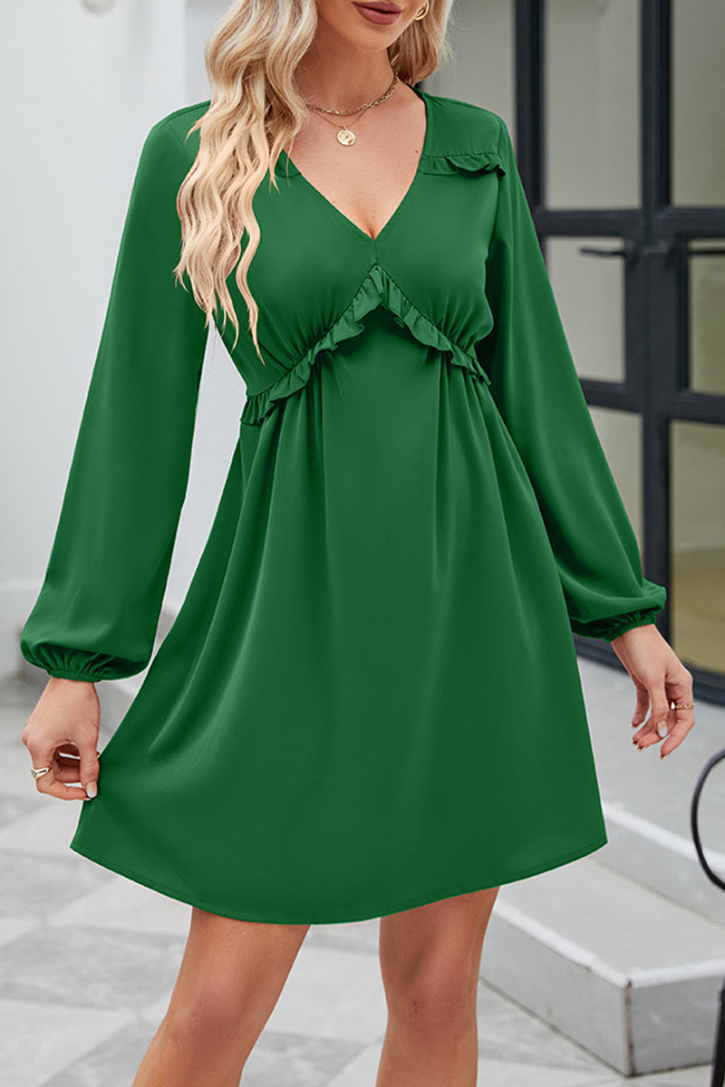 Sweet Elegant Solid Patchwork V Neck A Line Dresses