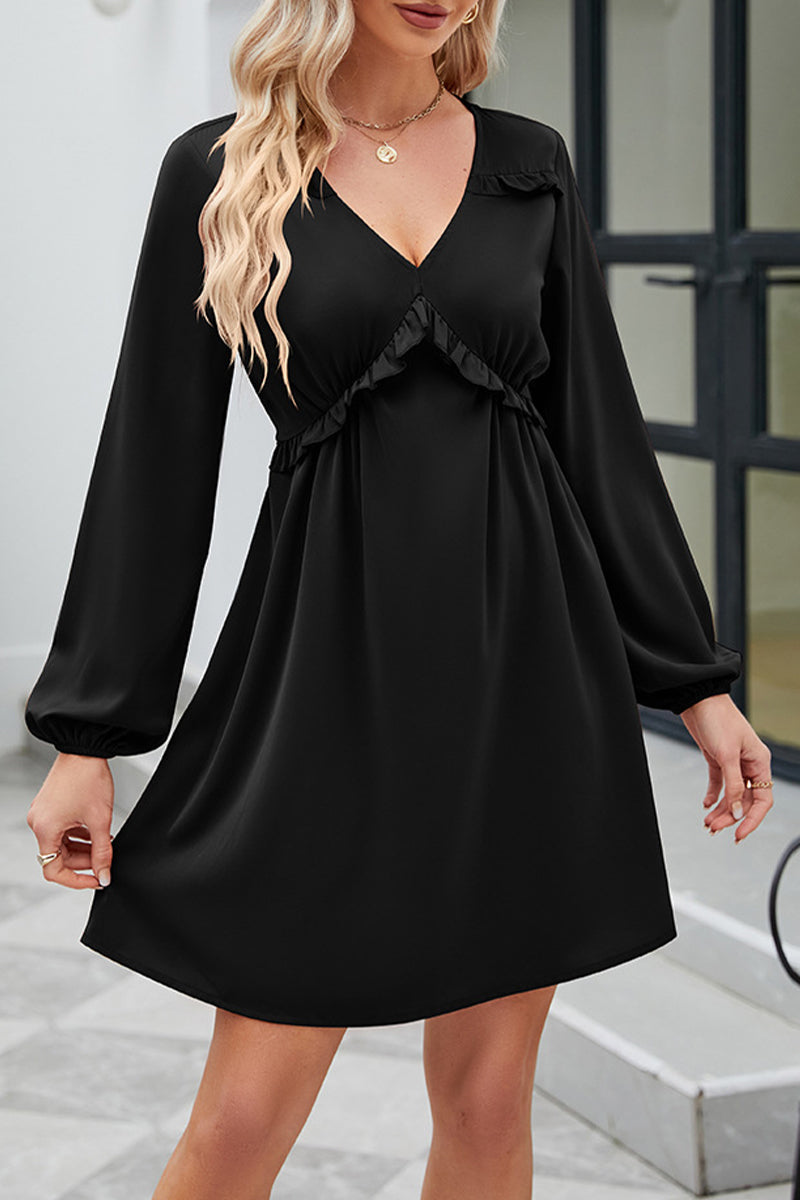 Sweet Elegant Solid Patchwork V Neck A Line Dresses