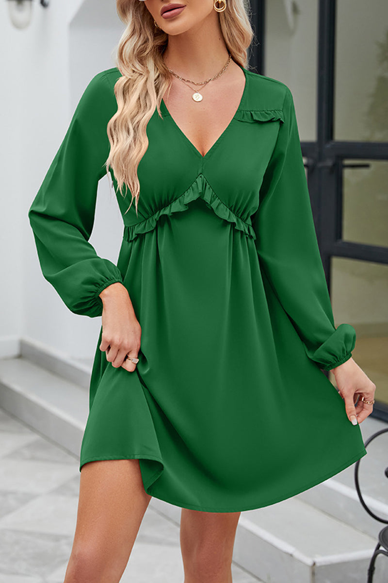 Sweet Elegant Solid Patchwork V Neck A Line Dresses