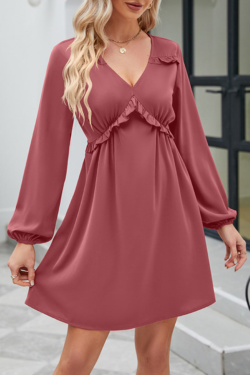 Sweet Elegant Solid Patchwork V Neck A Line Dresses