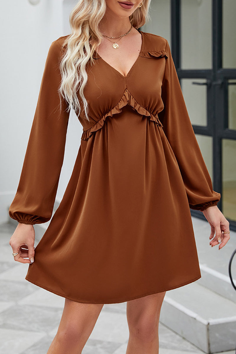 Sweet Elegant Solid Patchwork V Neck A Line Dresses