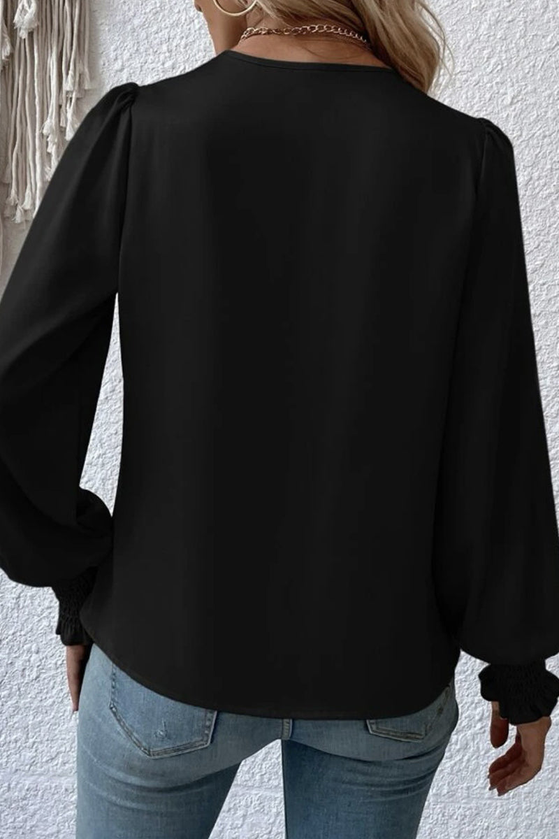 Elegant Solid Fold V Neck Tops