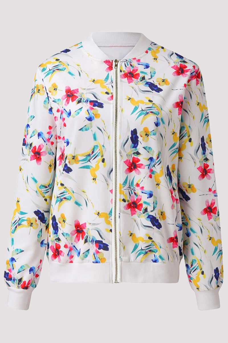 Casual Floral Patchwork O Neck Outerwear