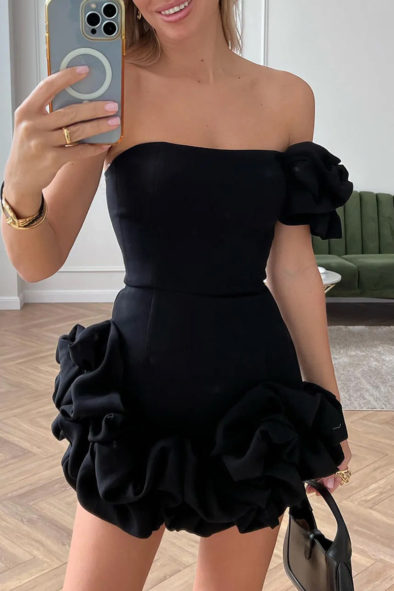 Sexy Solid Fold Asymmetrical One Shoulder Bud Dresses