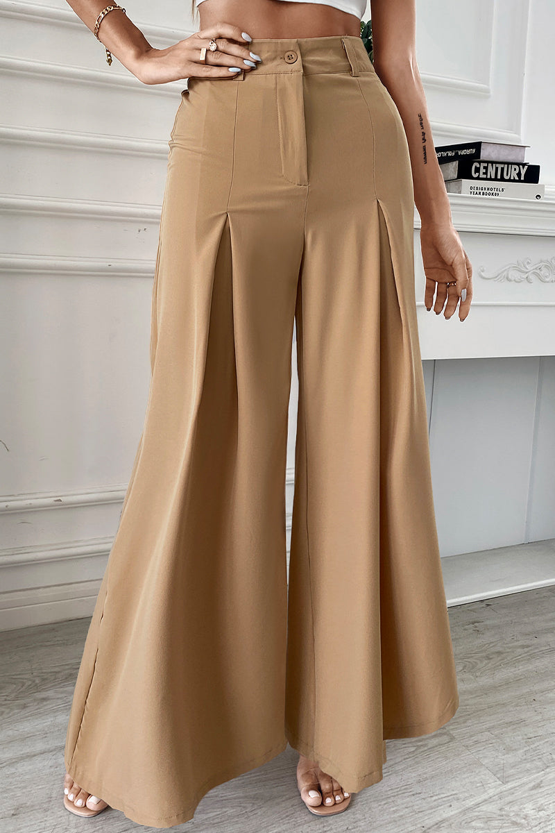 Elegant Solid Fold Loose Wide Leg Solid Color Bottoms(No Belt)