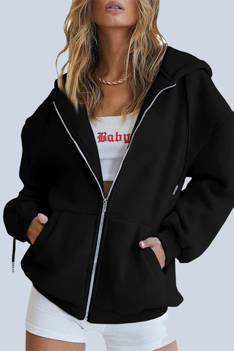 Casual Sportswear Solid Pocket Hooded Collar Outerwear