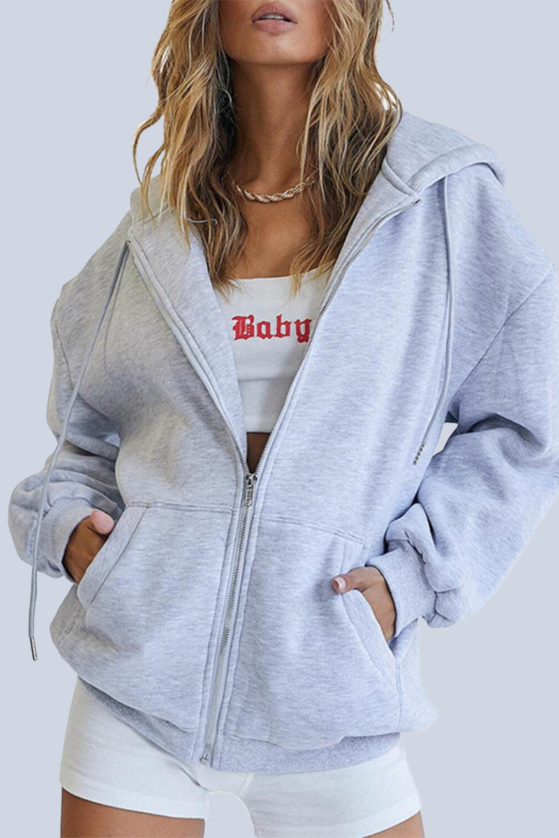 Casual Sportswear Solid Pocket Hooded Collar Outerwear