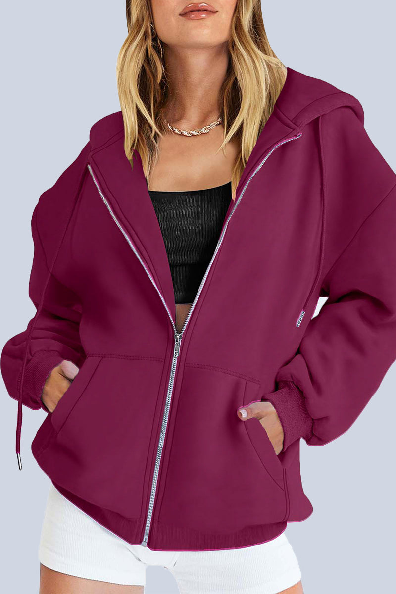 Casual Sportswear Solid Pocket Hooded Collar Outerwear