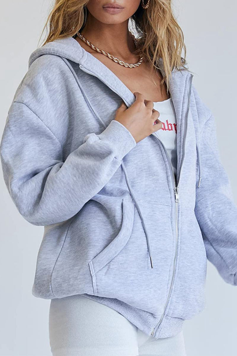 Casual Sportswear Solid Pocket Hooded Collar Outerwear