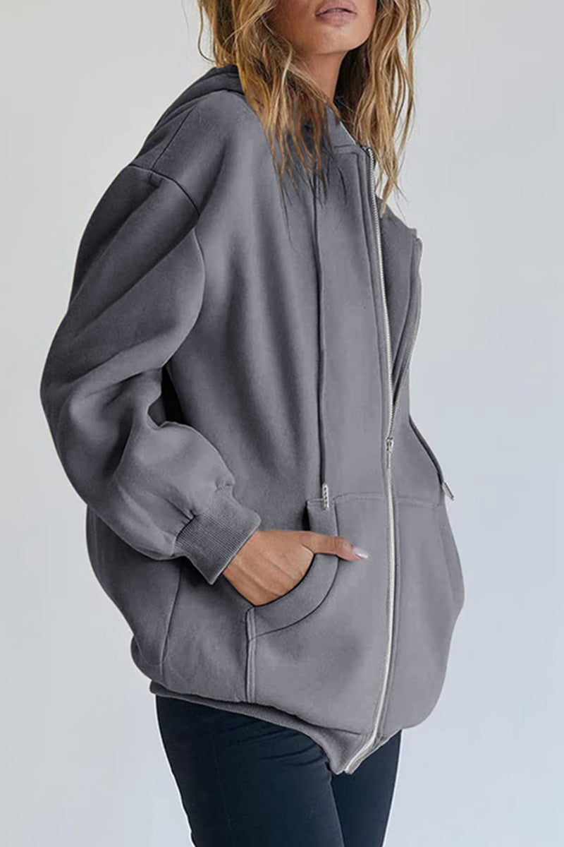 Casual Sportswear Solid Pocket Hooded Collar Outerwear