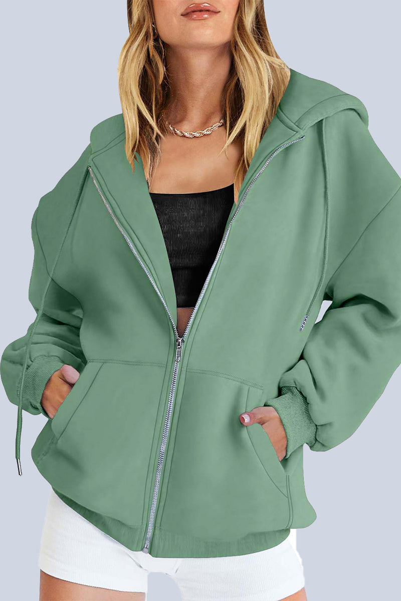 Casual Sportswear Solid Pocket Hooded Collar Outerwear