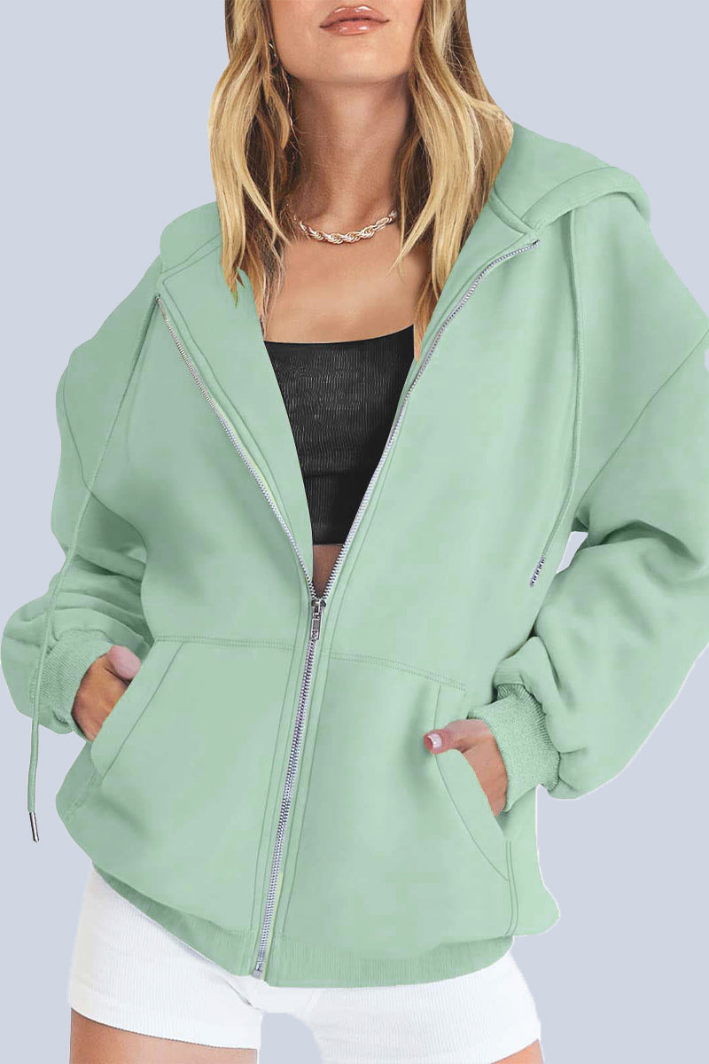 Casual Sportswear Solid Pocket Hooded Collar Outerwear