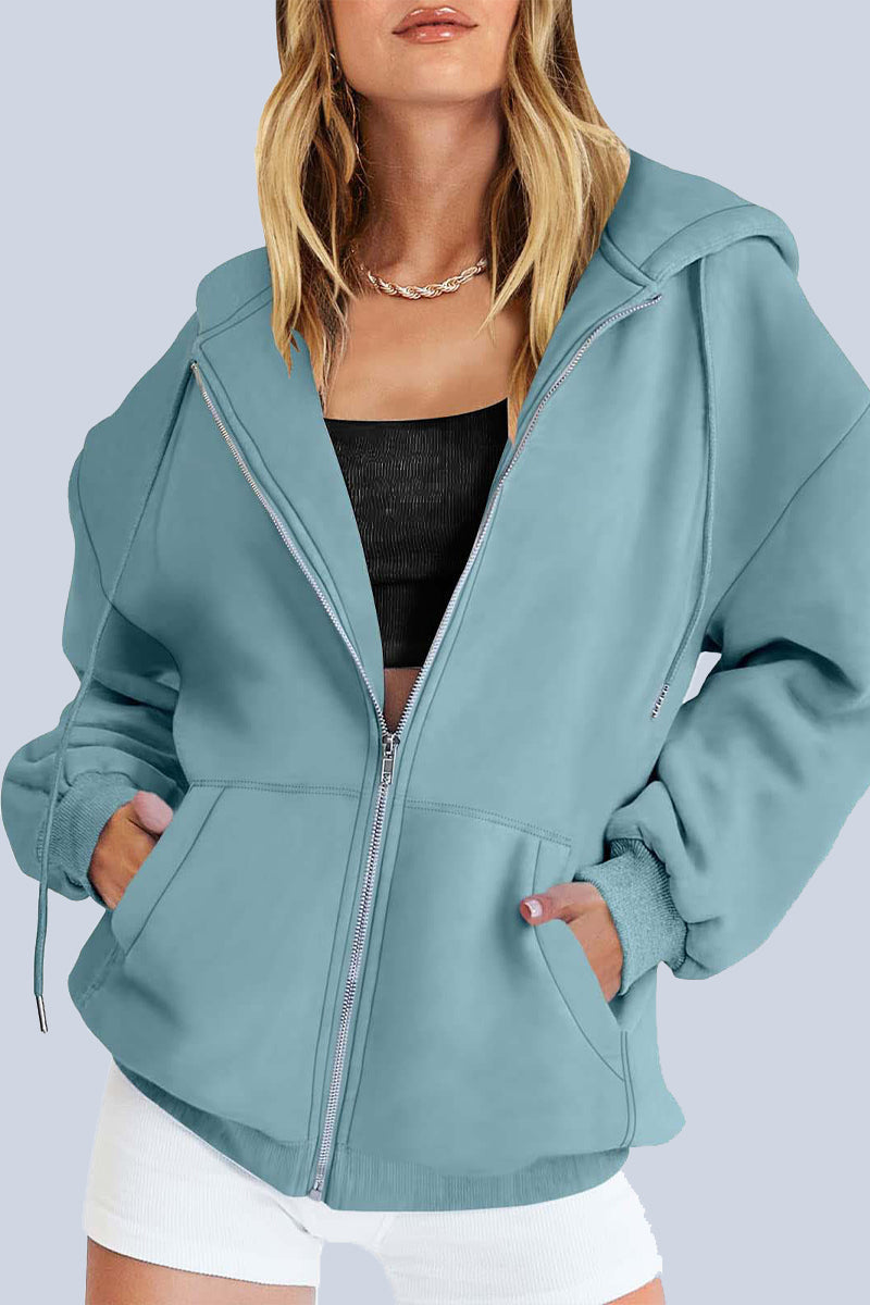 Casual Sportswear Solid Pocket Hooded Collar Outerwear