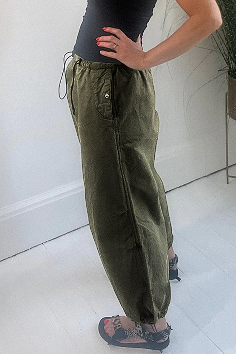 Casual Solid Draw String Loose Mid Waist Straight Solid Color Bottoms