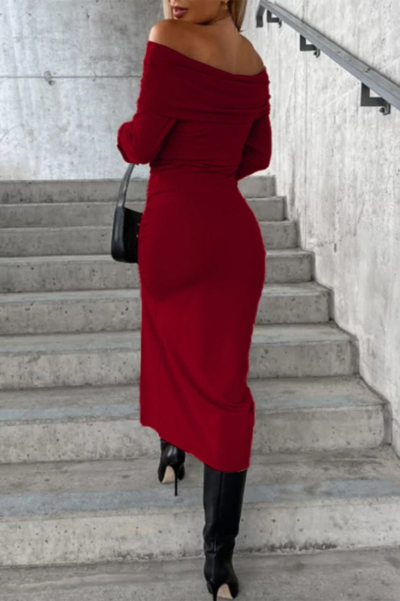 Sexy Simplicity Solid Slit Off the Shoulder A Line Dresses(5 Colors)