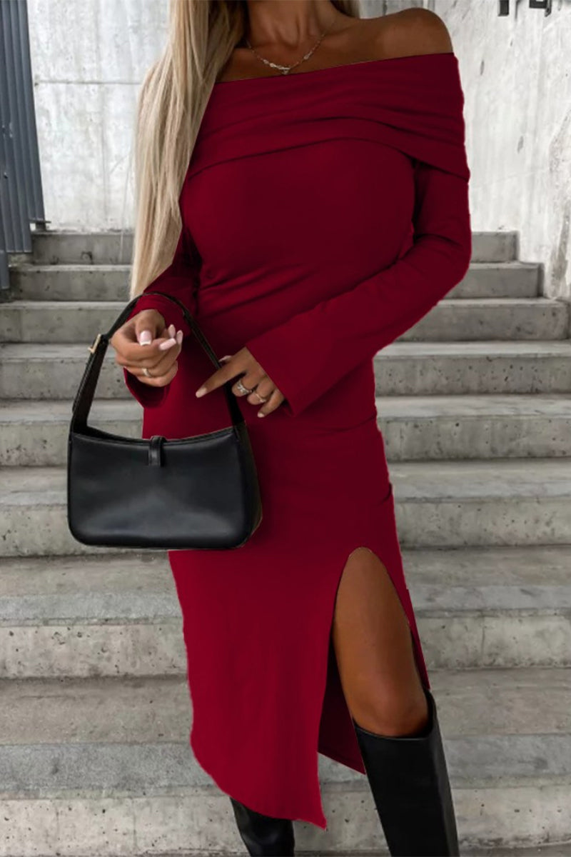 Sexy Simplicity Solid Slit Off the Shoulder A Line Dresses(5 Colors)