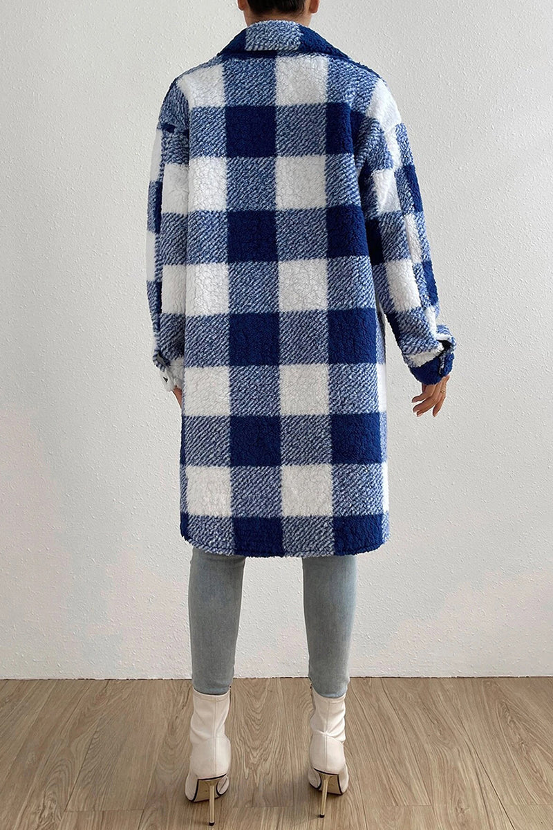 Casual Plaid Pocket Contrast Turndown Collar Outerwear(4 Colors)