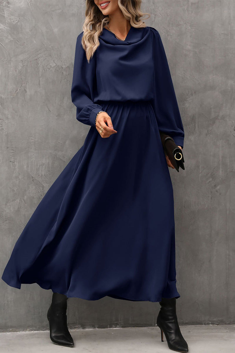 Elegant Solid Asymmetrical Scarf Collar A Line Dresses