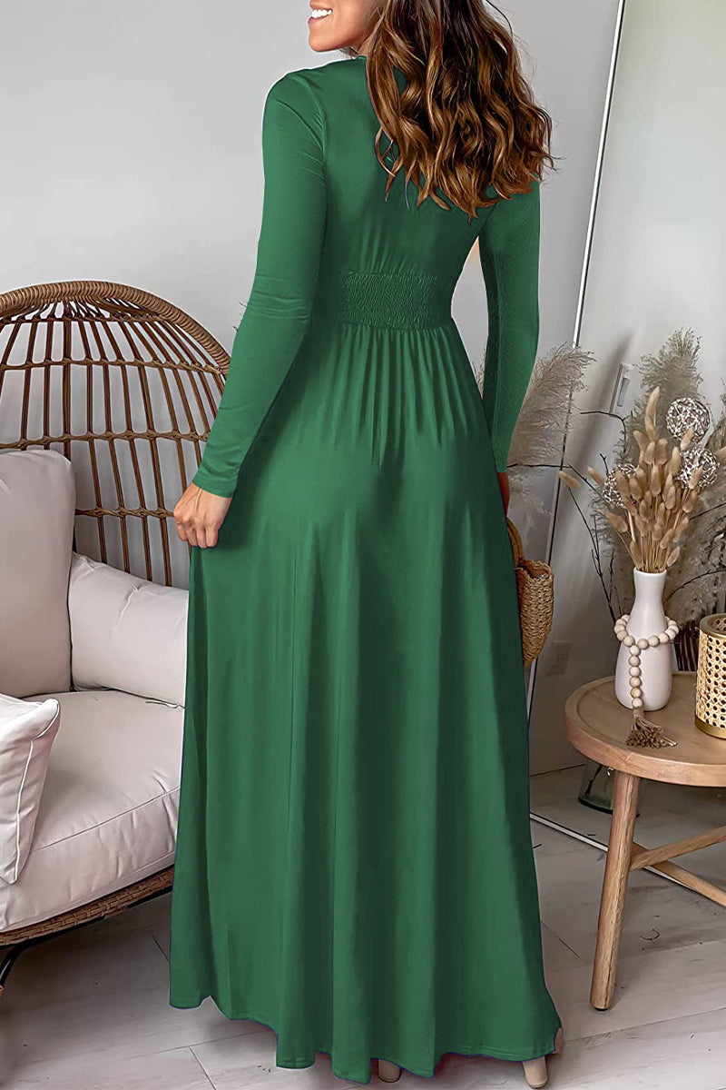 Elegant Solid Slit V Neck Waist Skirt Dresses