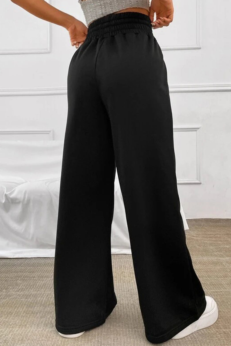 Casual Solid Frenulum Loose High Waist Wide Leg Solid Color Bottoms