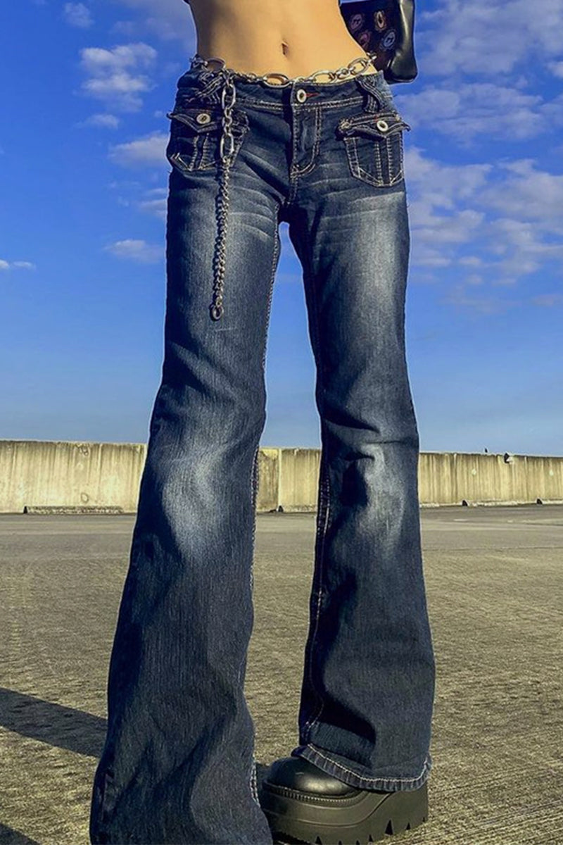 Casual Street Solid Make Old Low Waist Denim Jeans