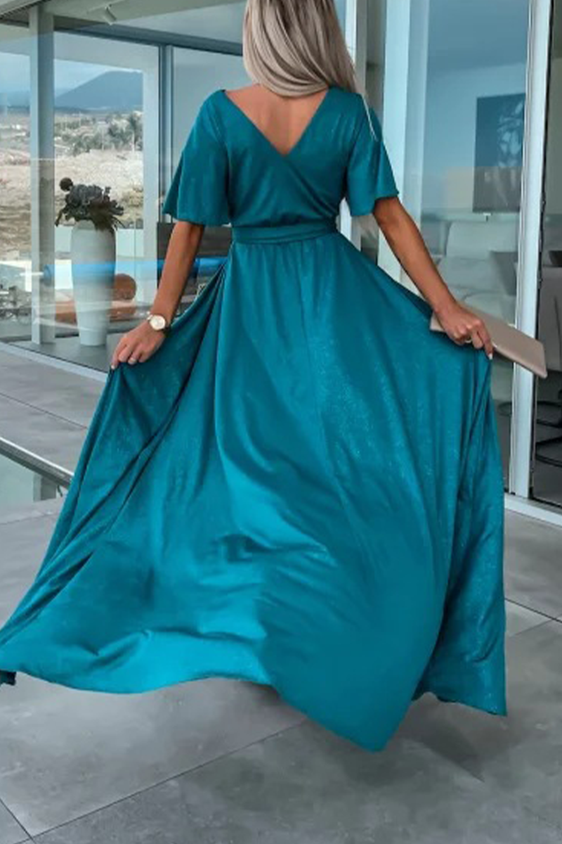 Elegant Solid Slit V Neck A Line Dresses