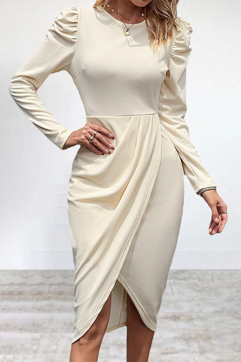 Elegant Solid Slit Asymmetrical O Neck Irregular Dress Dresses