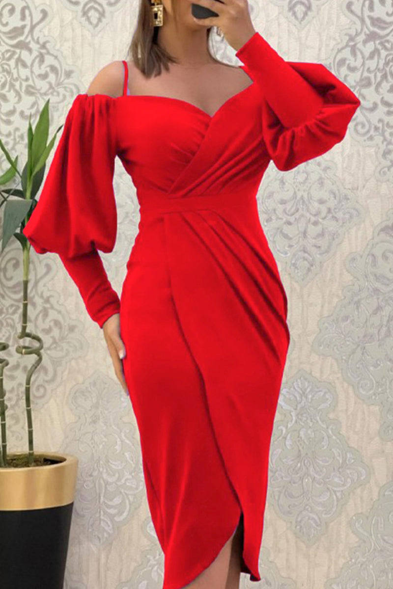 Sweet Elegant Solid Fold Off the Shoulder Irregular Dress Dresses(3 Colors)