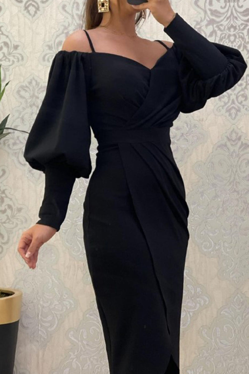 Sweet Elegant Solid Fold Off the Shoulder Irregular Dress Dresses(3 Colors)