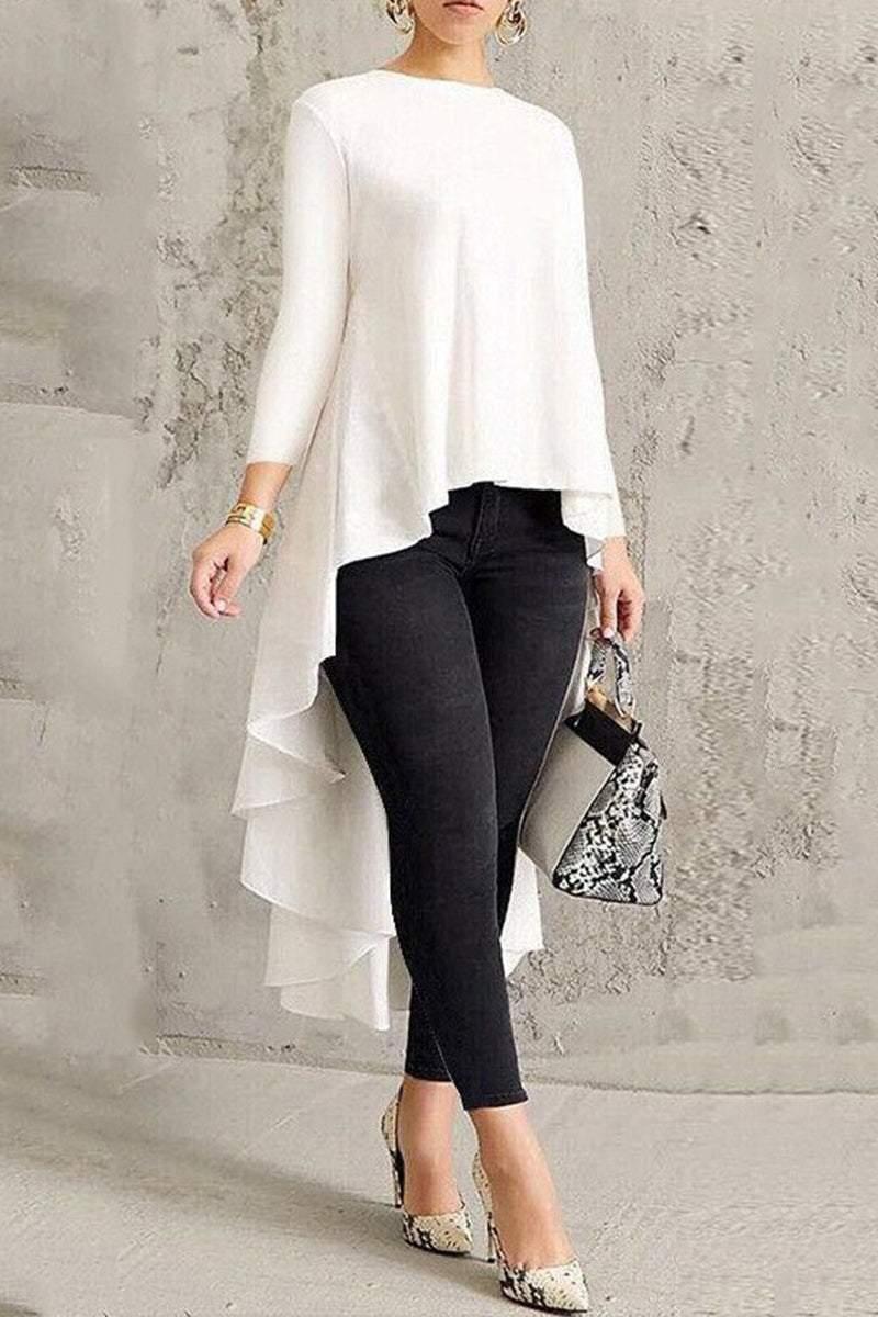 Casual Simplicity Solid Asymmetrical O Neck Tops