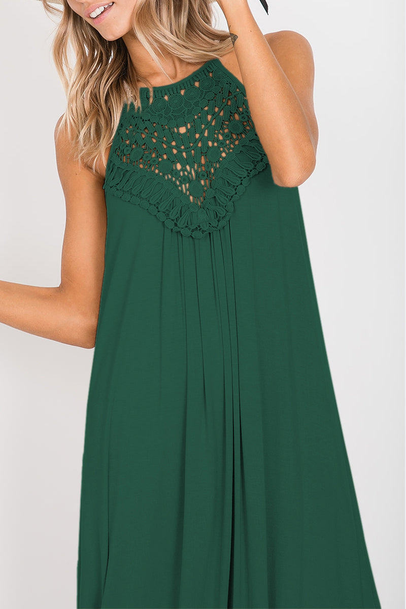 Sexy Solid Lace Halter Sleeveless Dress Dresses