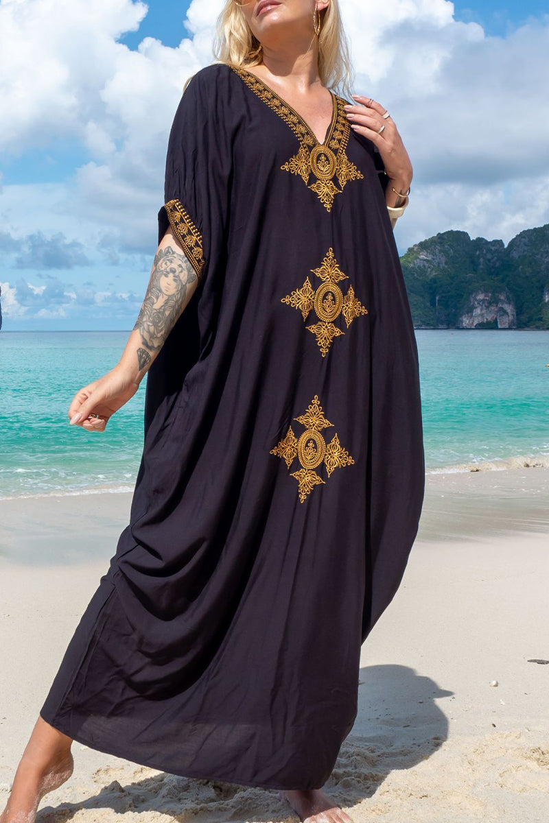 Casual Vacation Solid Embroidered Contrast Swimwears Cover Up(5 Colors)