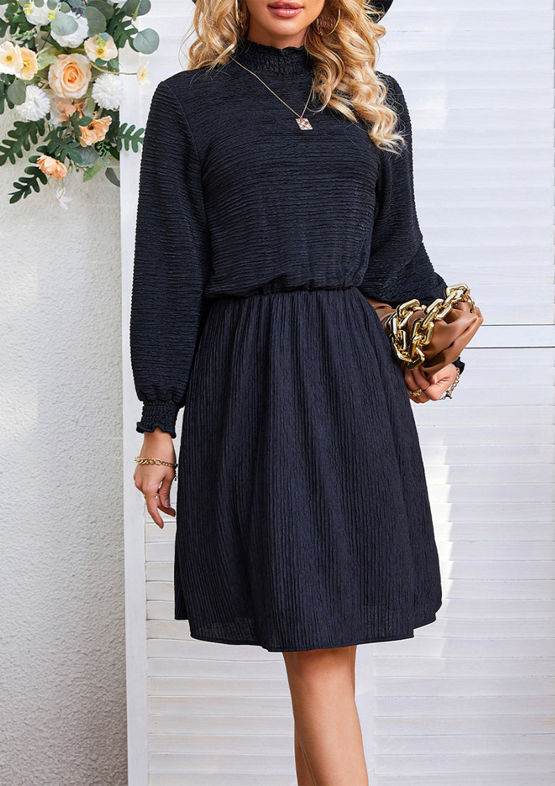 Elegant Solid Stringy Selvedge Half A Turtleneck A Line Dresses