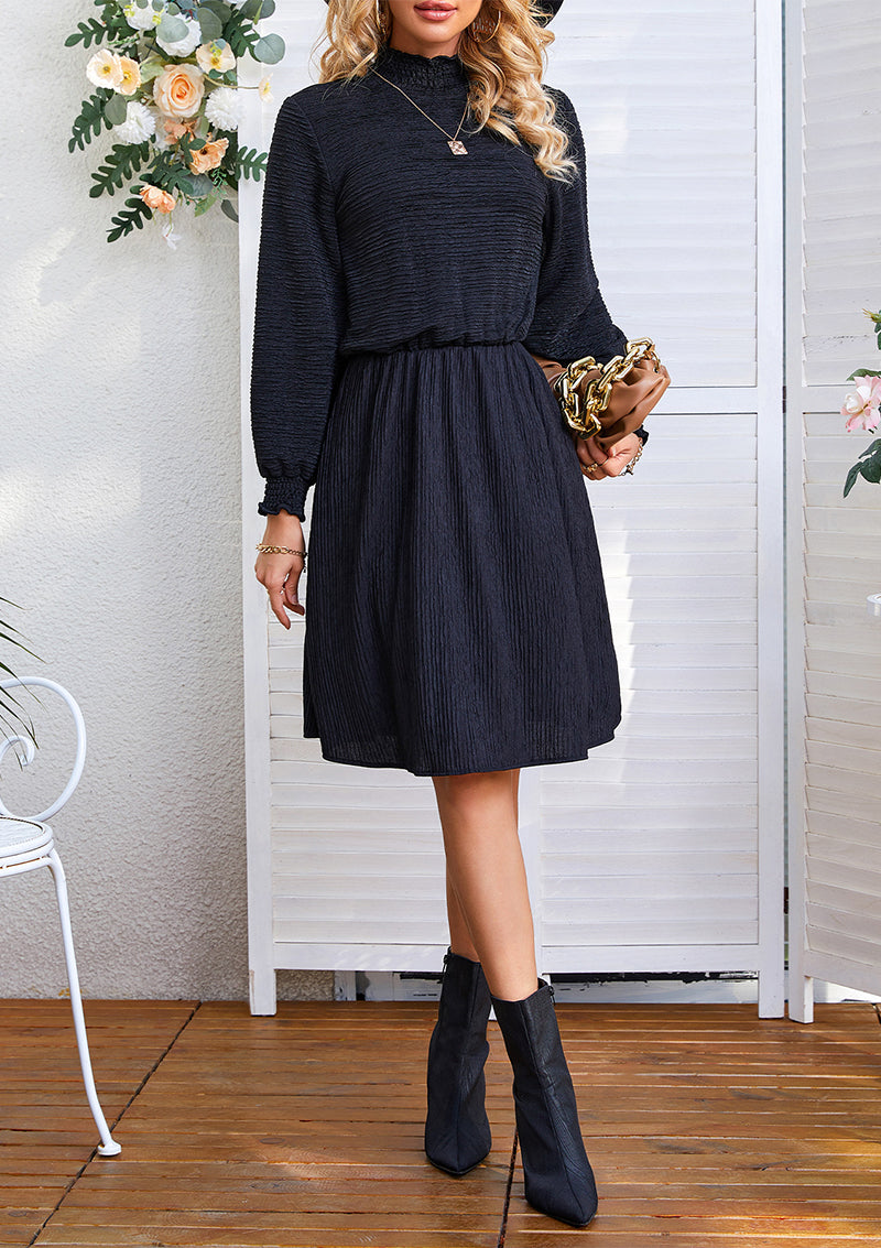 Elegant Solid Stringy Selvedge Half A Turtleneck A Line Dresses