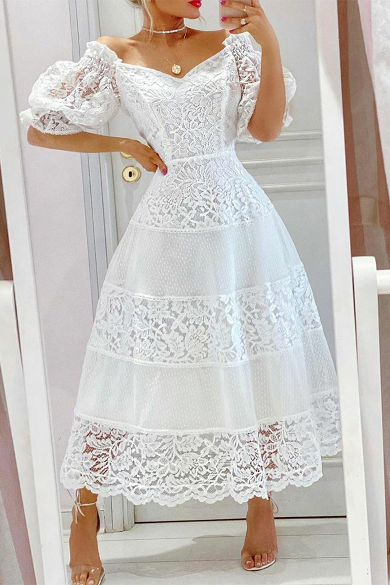 Sweet Elegant Solid Lace V Neck Princess Dresses