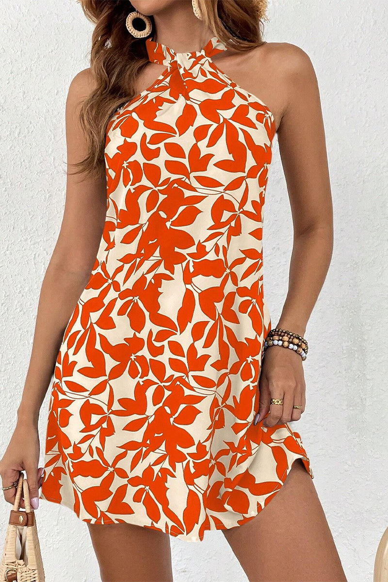 Sweet Floral Backless V Neck Printed Dress Dresses