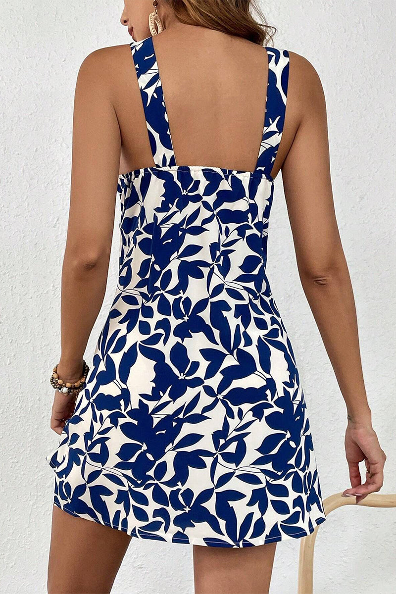 Sweet Floral Backless V Neck Printed Dress Dresses