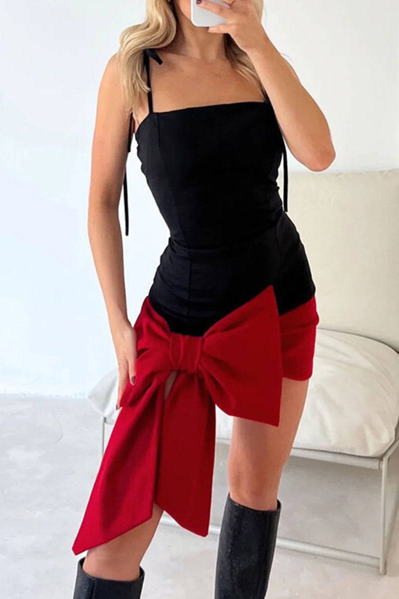 Sexy Formal Solid Frenulum With Bow Square Collar Sling Dress Dresses(3 Colors)