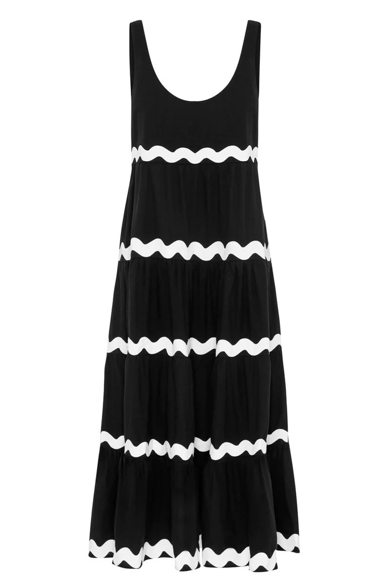 Sexy Simplicity Print Ripple Contrast U Neck Sleeveless Dress Dresses(4 Colors)