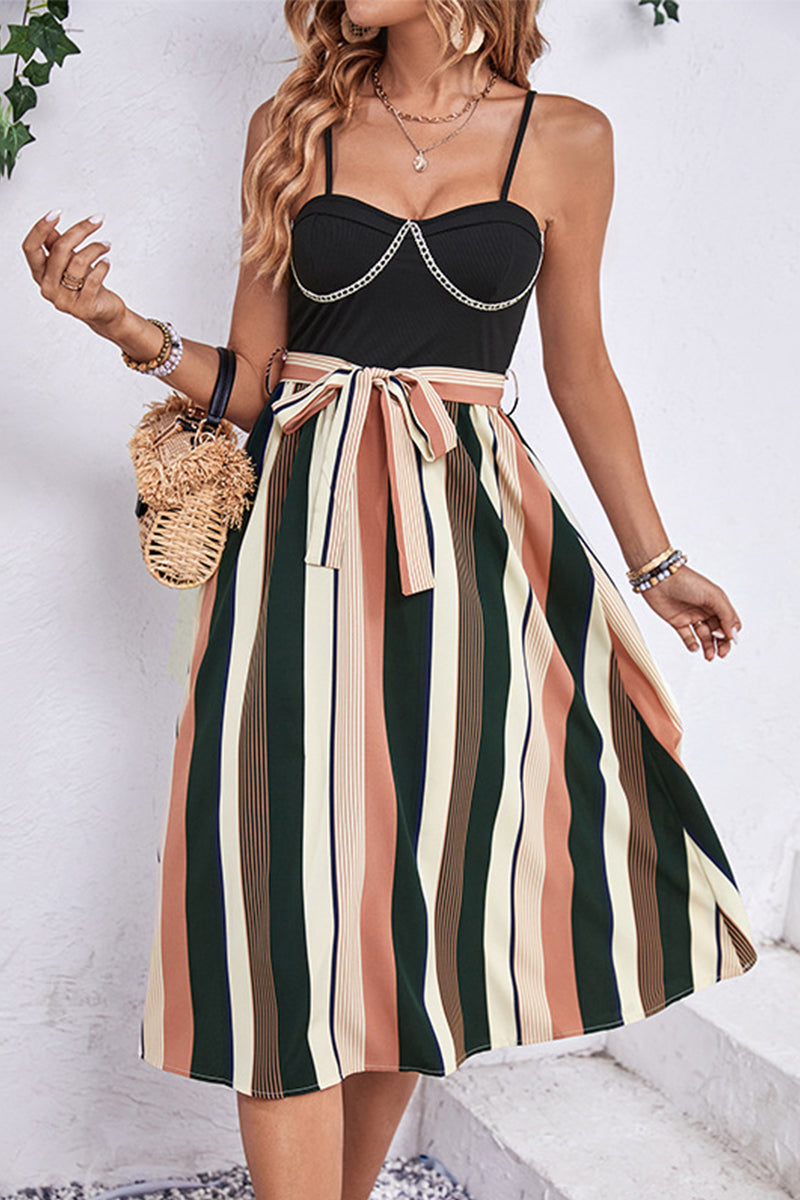 Elegant Striped Bandage Strapless Sling Dress Dresses