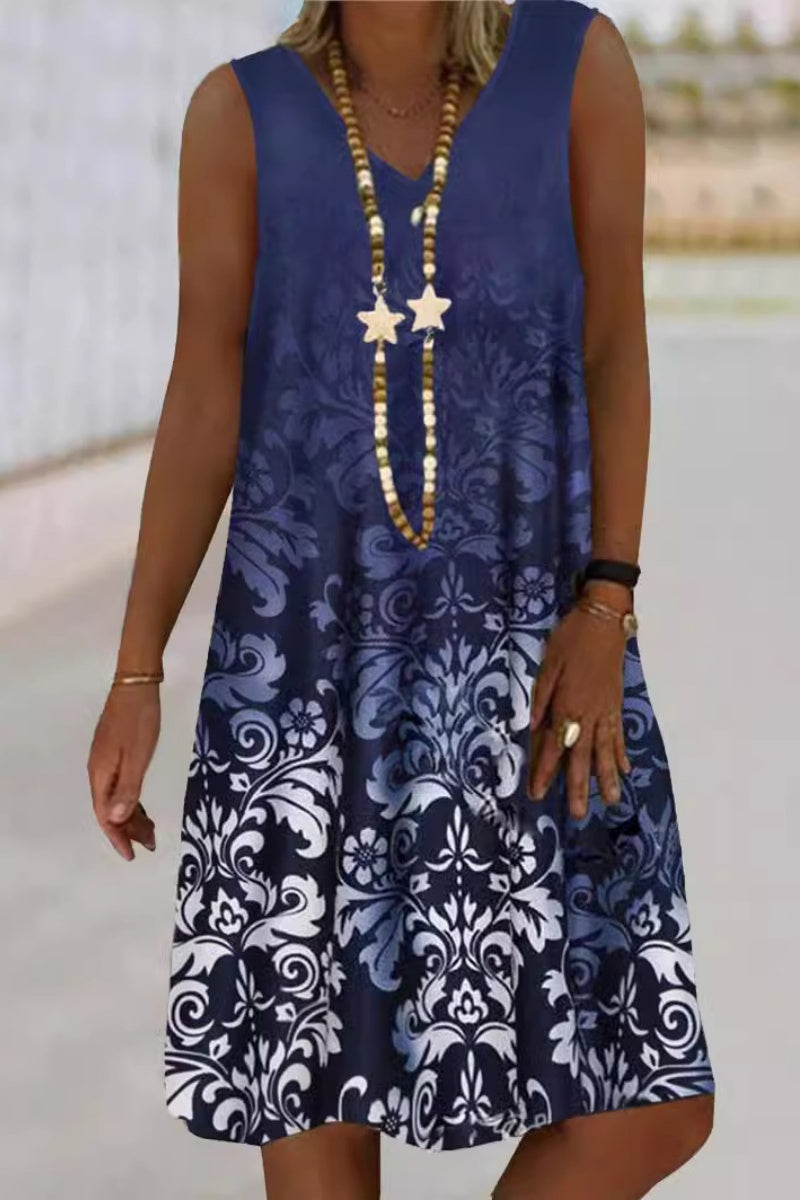 Casual Print Basic V Neck Vest Dress Dresses