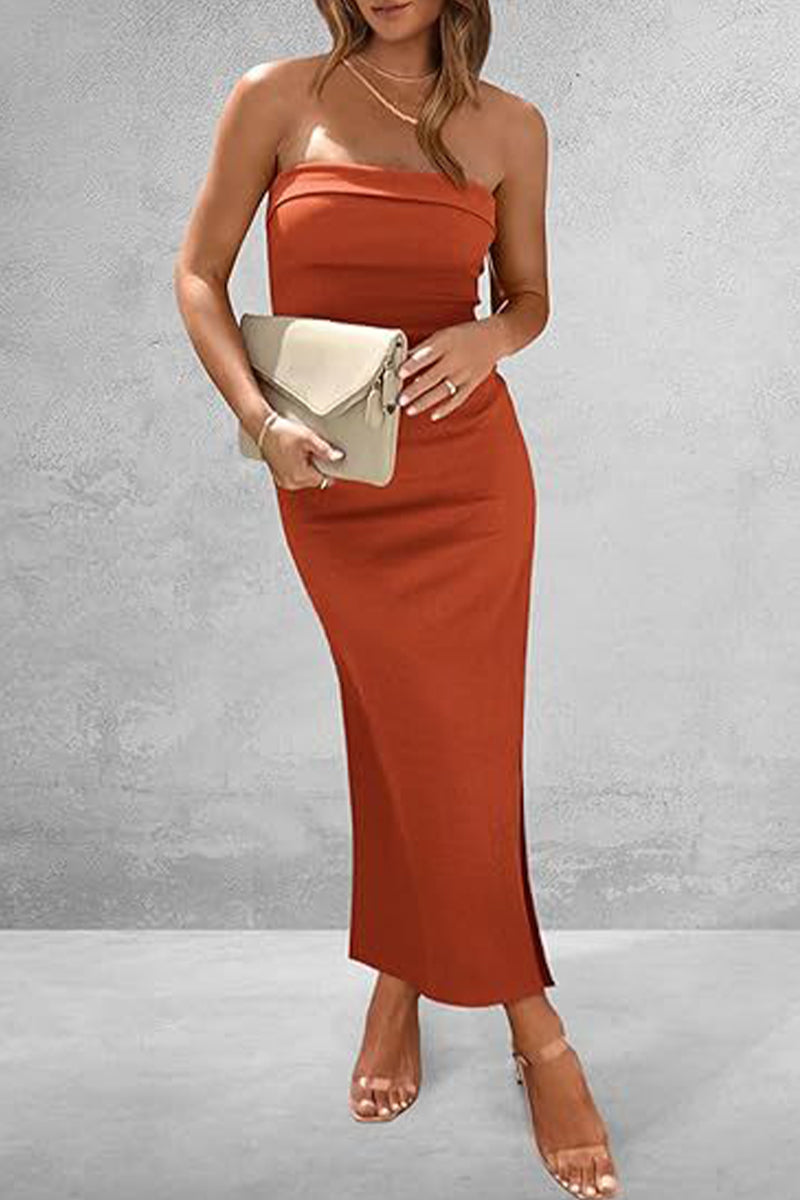 Sexy Simplicity Solid Strapless One Step Skirt Dresses