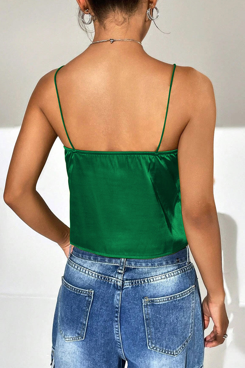 Sexy Solid Fold Knotted V Neck Tops