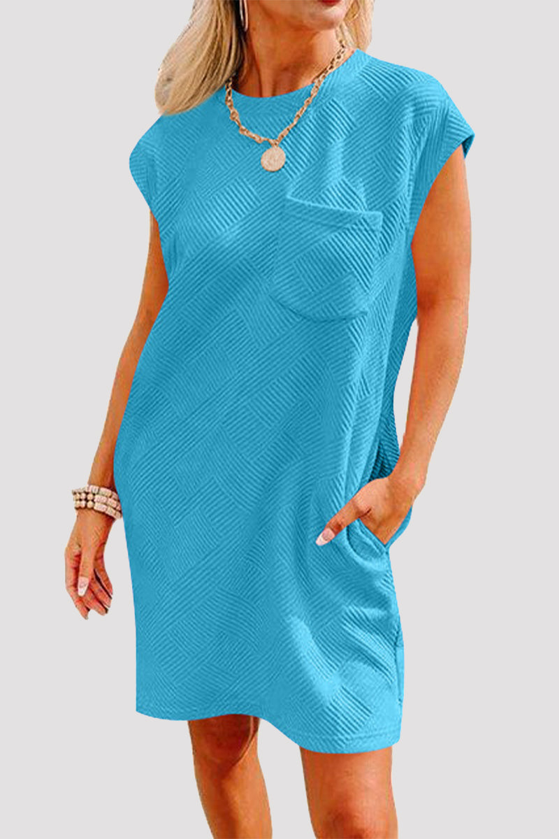 Casual Sportswear Solid Pocket Texture O Neck A Line Short Sleeve Dress