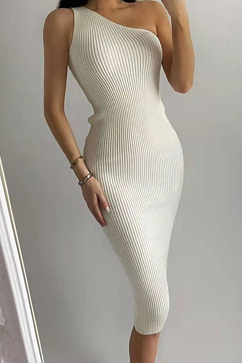 Sexy Solid Oblique Collar Wrapped Skirt Dresses